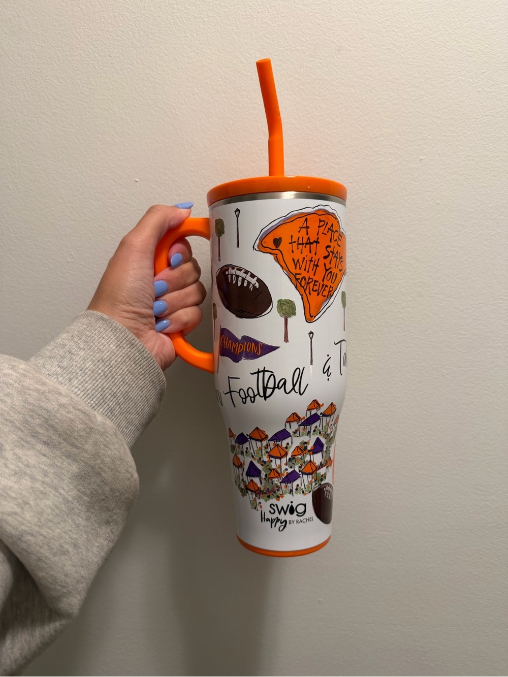 Swig 40oz Clemson Football-themed Orange Handle Travel Tumbler
